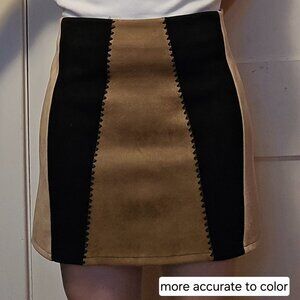 She + Sky Velvety Faux Suede Colorblock Brown and Black Miniskirt